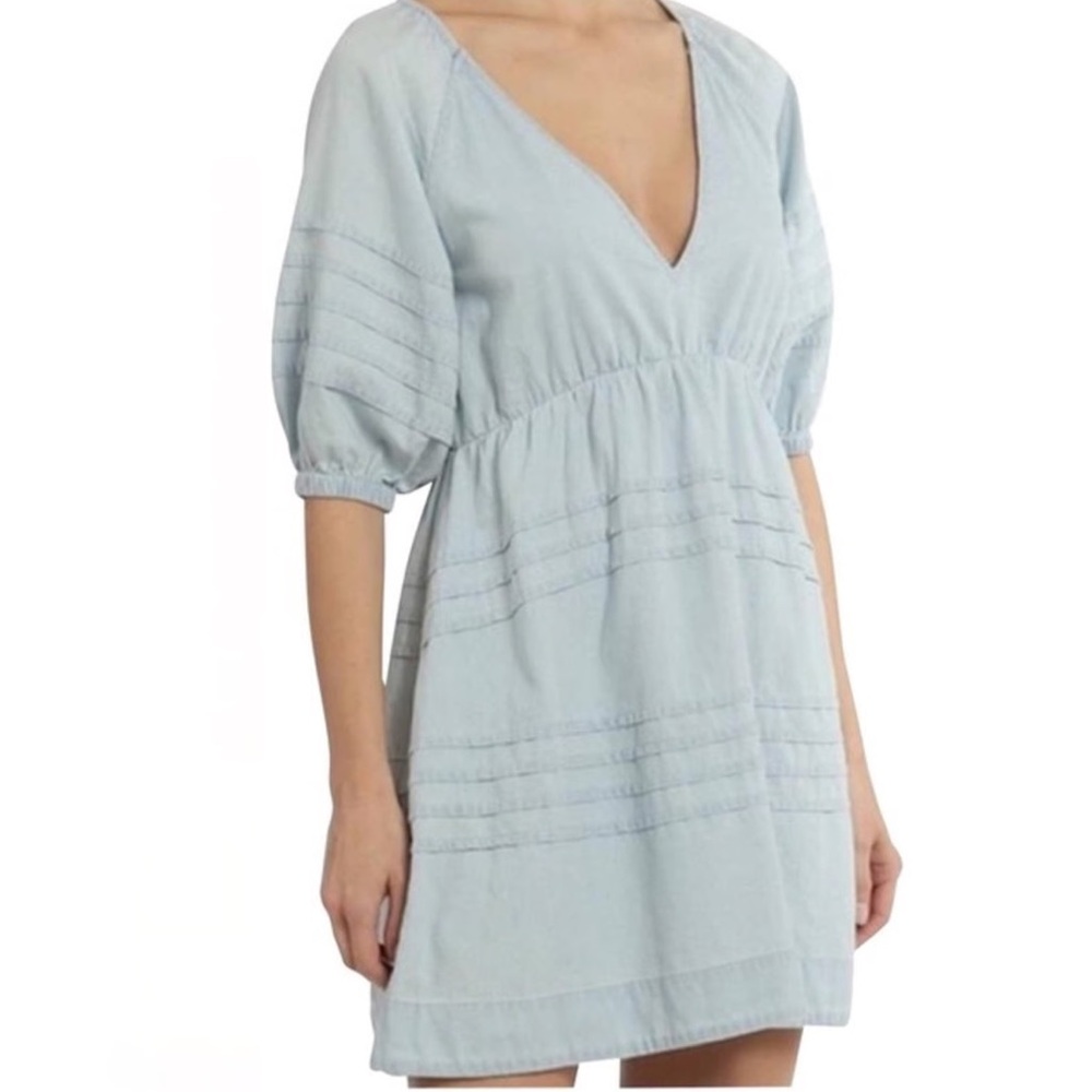 7 For all Mankind Baby Blue Babydoll Tie Dress
